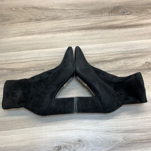 PRADA Black Italian Suede Leather High Heel Ankle Boots Square Toe EU 38.5 7.5 - Picture 2 of 13